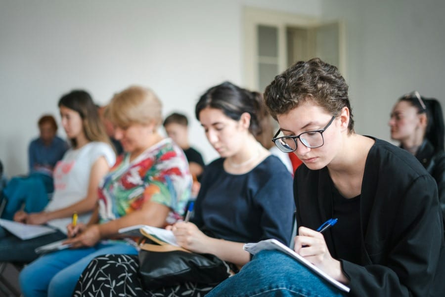 a group of students in a classroom