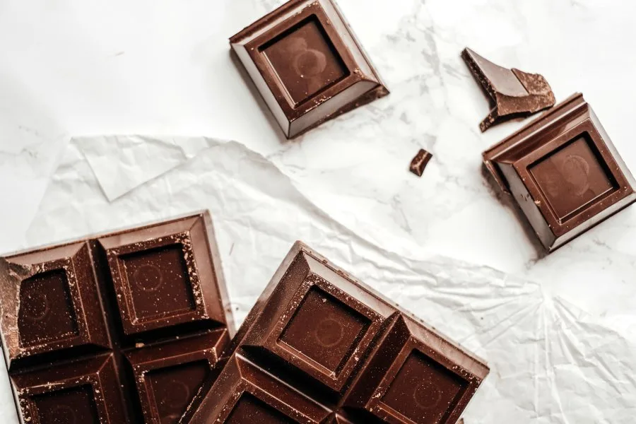 Homemade chocolate bar cut into squares